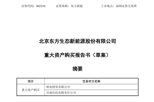 東方新能：全資子公司將購買海城銳海100%股權和電投瑞享80%股權
